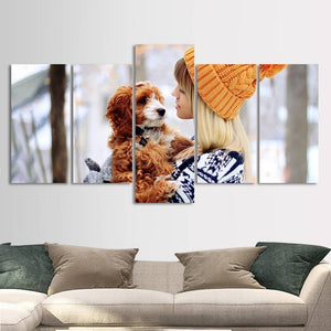 Custom Photo 5pics Contemporary Painting for Living Room Gifts for Family Pet And Kid