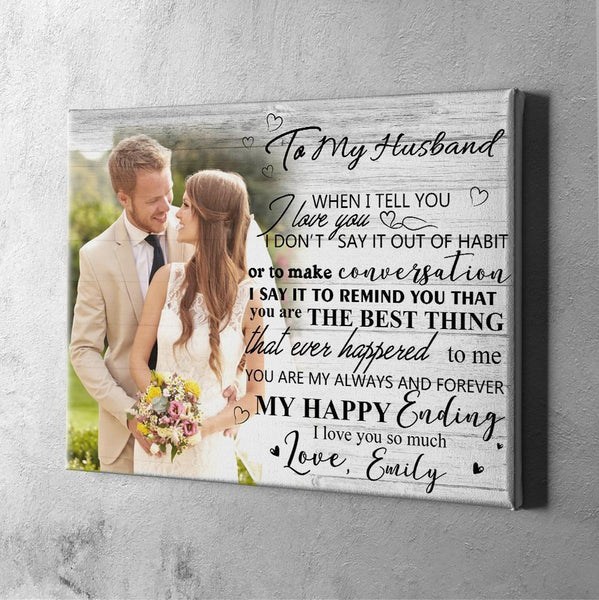 Personalized Gift Custom Couple Photo Wall Decor Painting Canvas With Text Horizontal Version - To Lover
