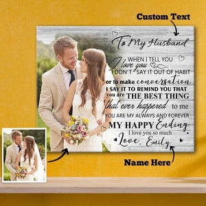 Personalized Gift Christmas Gifts  Custom Couple Photo Wall Decor Painting Canvas With Text Horizontal Version - To My Husband