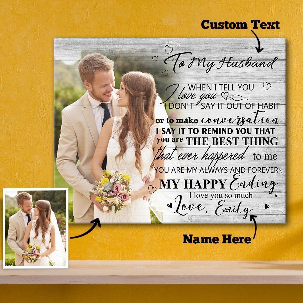 Personalized Gift Custom Couple Photo Wall Decor Painting Canvas With Text Horizontal Version - To My Husband