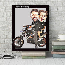 Personalized Couple Photo Motorcycle Canvas Print Wall Art Decor with Custom Name