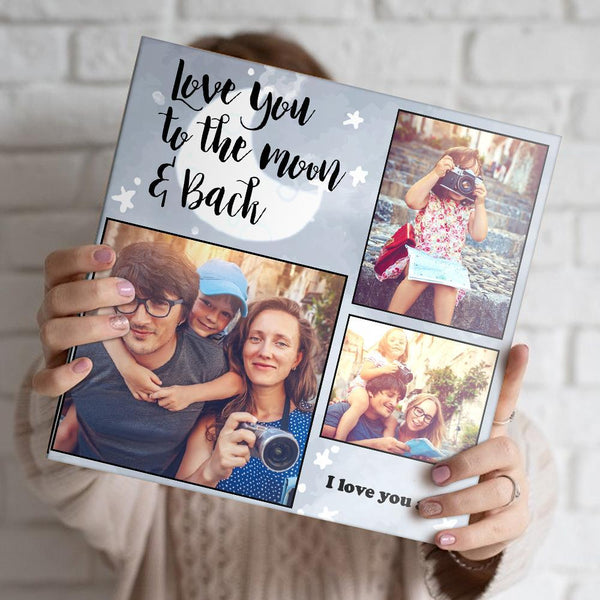 Custom Photo Gallery Tabletop Canvas Print Love You to The Moon & Back Gift for Family