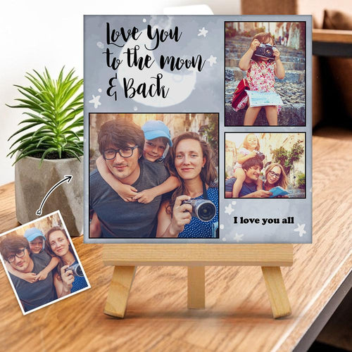 Custom Photo Gallery Tabletop Canvas Print Love You to The Moon & Back Gift for Family