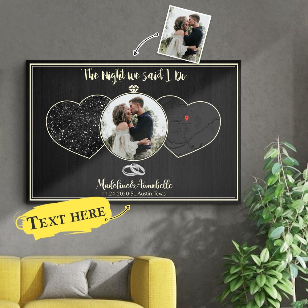 Custom Night Sky And Map 3 In 1 Personalized Photo And Text Black Background Canvas