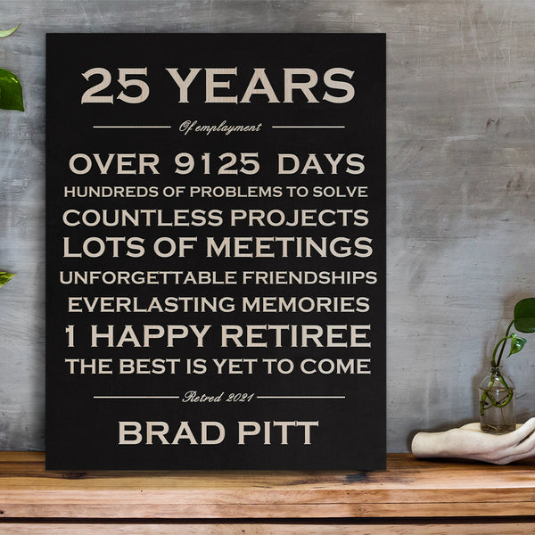 25 Years Custom Retirement Canvas Custom Year Canvas Frame Prints Wall Art Personalized  Retire Gift
