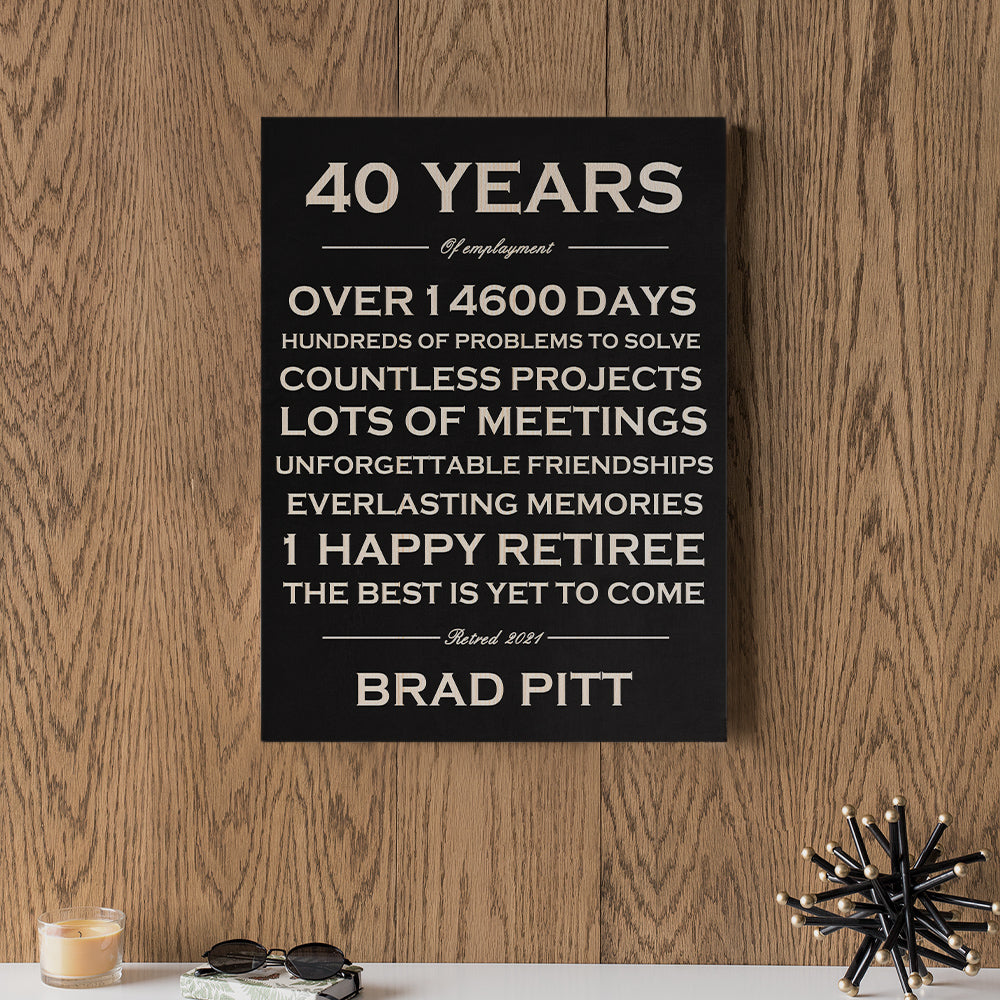 40 Years Custom Retirement Canvas Custom Year Canvas Frame Personalized Prints Wall Art Retire Gift