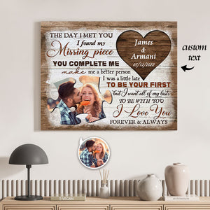 Love Gifts for Her Custom Photo Printed Canvas Wall Decor You Complete Me