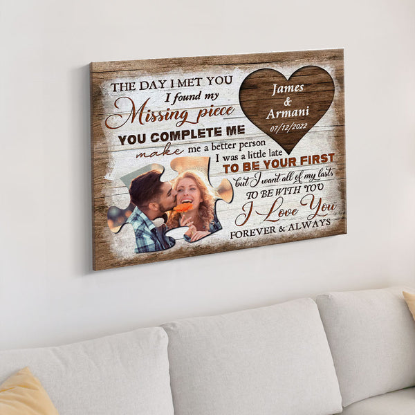 Love Gifts for Her Custom Photo Printed Canvas Wall Decor You Complete Me