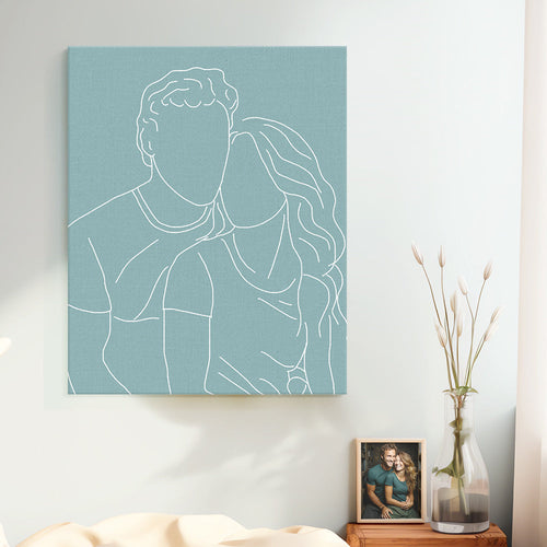 Custom Line Art Photo Portrait Canvas GIfts for Him, Her