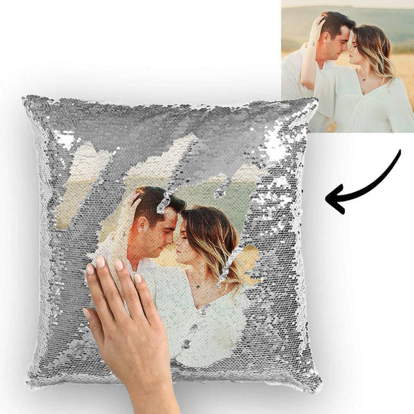 Gfit for Mom Custom Couple Photo Sequin Pillow Multicolor Sequin Cushion 15.75inch*15.75inch