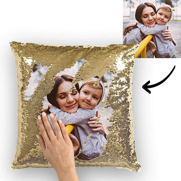 Custom Photo Sequin Pillowcase Yellow Sequin Cushion 15.75inch * 15.75inch