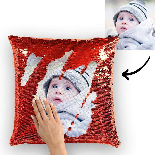 Custom Cute Baby Photo Sequin Pillow Multicolor Sequin Cushion 15.75inch*15.75inch