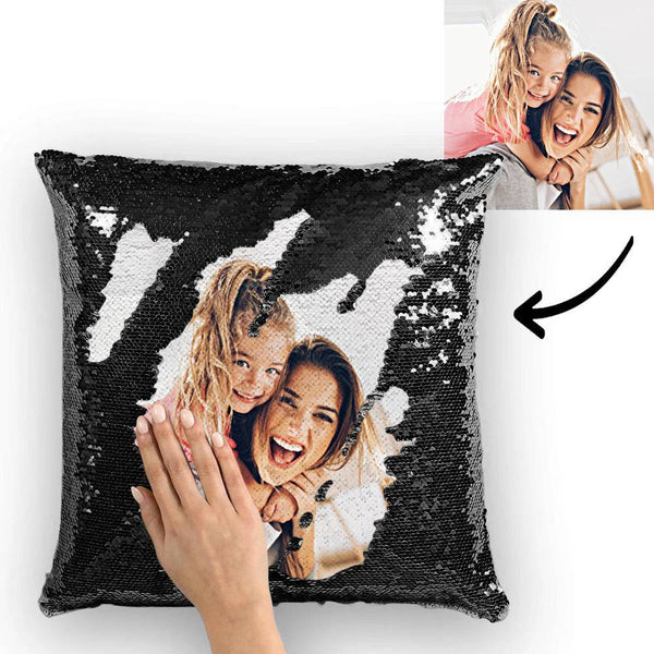 Custom Family Photo Sequin Pillow Multicolor Sequin Cushion 15.75inch*15.75in