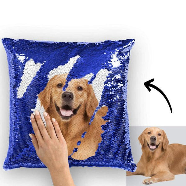 Custom Photo Sequin Pillowcase Lake Blue Color Sequin Cushion 15.75inch * 15.75inch Unique Gifts