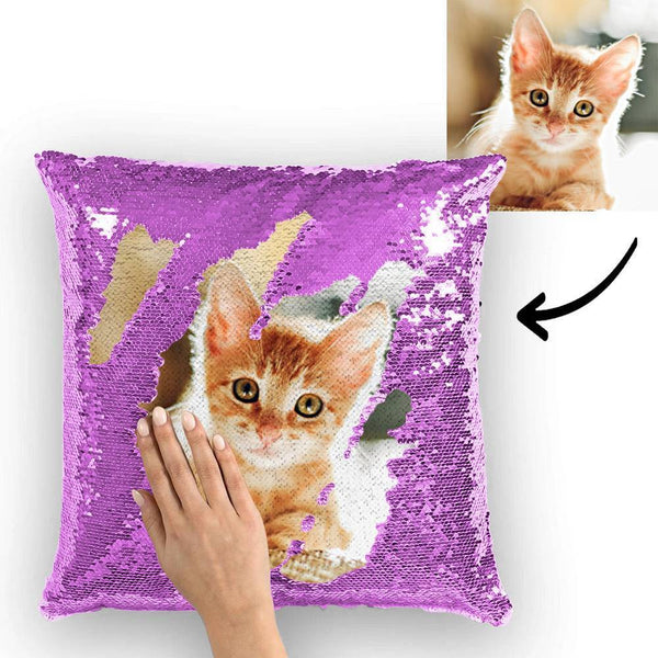 Custom Pet Photo Sequin Pillow Multicolor Sequin Cushion 15.75inch*15.75inch