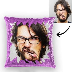 Custom Funny Man Photo Sequin Pillow Multicolor Sequin Cushion 15.75inch*15.75inch