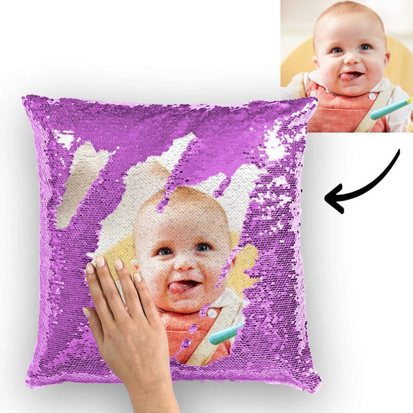 Custom Photo Sequin Pillow Pink Color Sequin Cushion Home Decor 15.75inch * 15.75inch