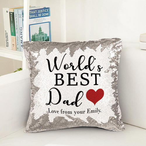 My Best Dad Custom Text Magic Sequins Pillow Multicolor Sequin Cushion (18