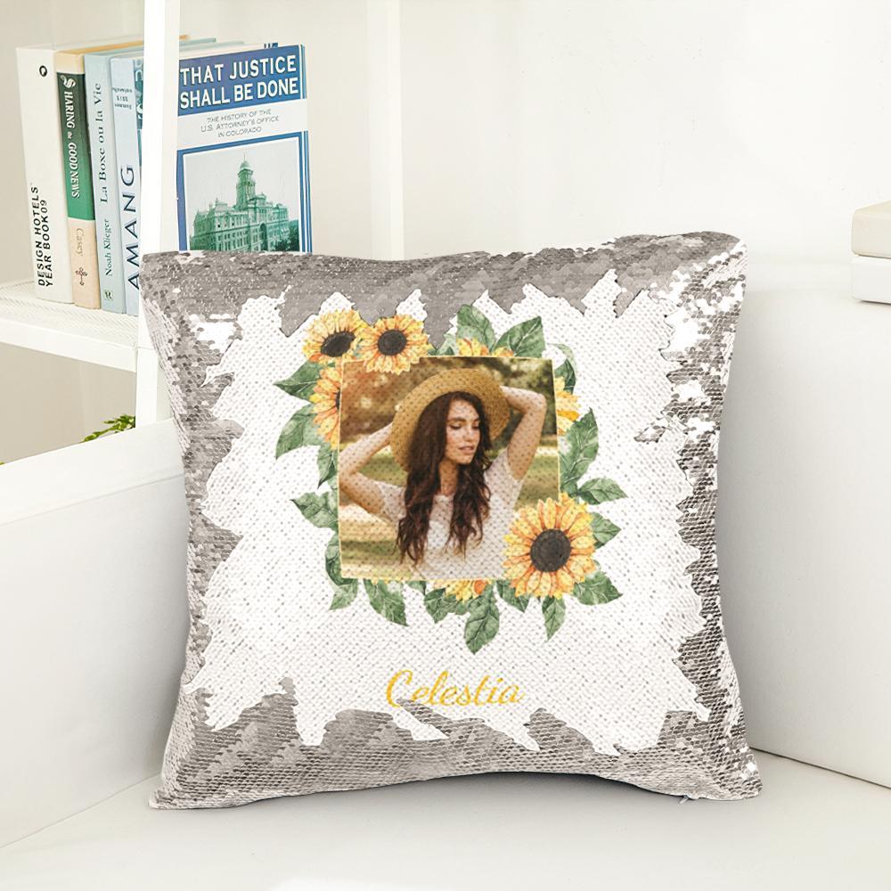 Gift for Her Personalized Decorative Pillow Custom Photo Magic Sequins Pillow Multicolor Sequin Cushion (18