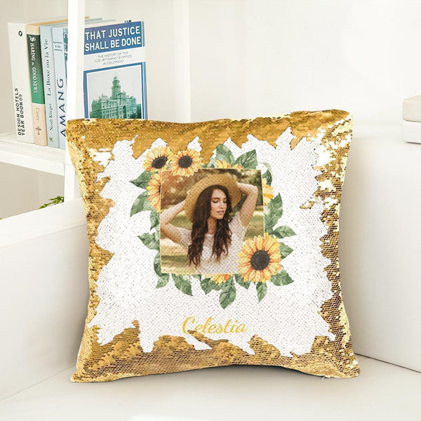 Gift for Her Personalized Decorative Pillow Custom Photo Magic Sequins Pillow Multicolor Sequin Cushion (18"x 18")