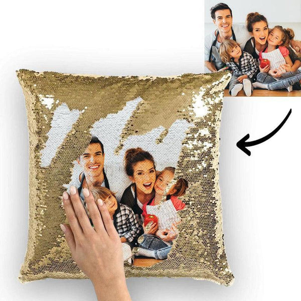 Custom Family Photo Sequin Pillow Multicolor Sequin Cushion 15.75inch*15.75in