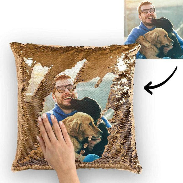 Custom Photo Sequin Pillowcase Black Color Sequin Cushion Unique Gifts 15.75inch * 15.75inch