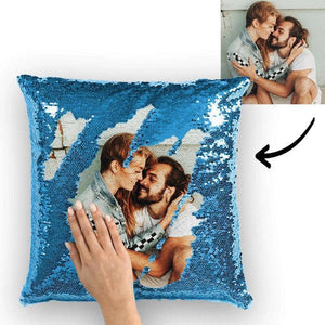 Custom Photo Sequin Pillowcase Lake Blue Color Sequin Cushion 15.75inch * 15.75inch Unique Gifts