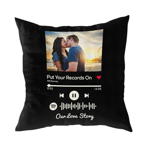 Scannable Custom Spotify Code Custom Photo Pillow Case Black Romantic Gifts