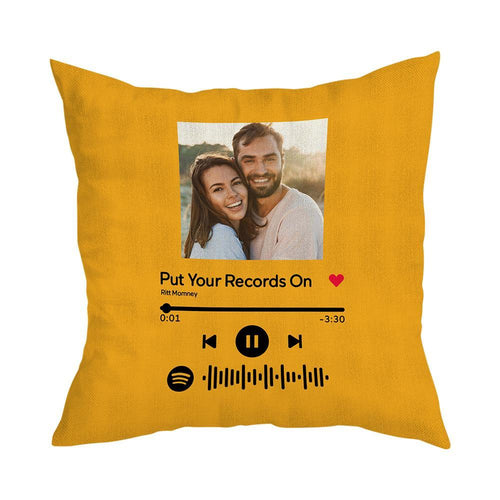 Scannable Custom Spotify Code Custom Photo Pillow Case Orange  Music Gifts