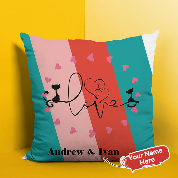 Custom Throw Pillow Personalized Pillow with Couple Cat