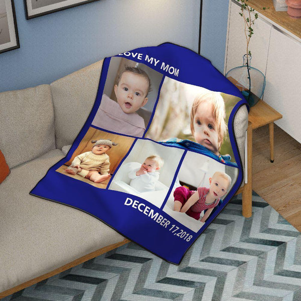 Personalized Baby Fleece Photo Blanket with 5 Photos  For Christmas Gifts Festival Gift
