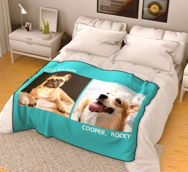 Personalized Pets Fleece Photo Blanket with 2 Photos