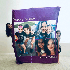 Personalized Family Fleece Photo Blanket with 5 Photos For Christmas Gifts Festival Gift