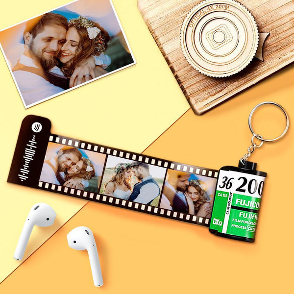 Spotify Code Scannable Custom Camera Roll Keychain 5-20 Pictures Yellow Shell Gift for Her