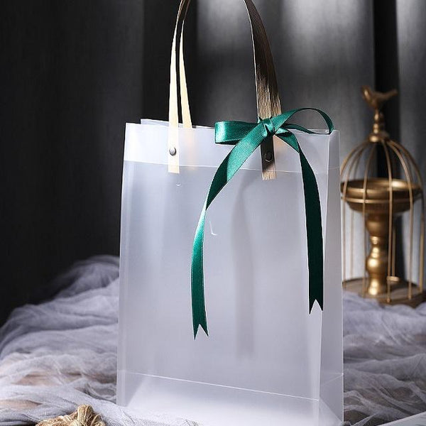 Gift Bag with Handles Reusable White Frosted Plastic Bag for Gift