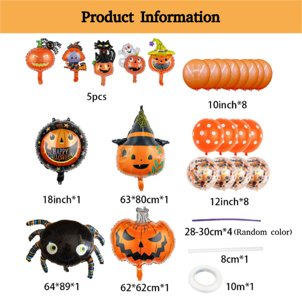 Halloween Party Balloons kit with Latex Balloons Pumpkin Spider Aluminum Foil Balloon for Party Supplies