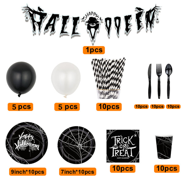 Halloween Disposable Tableware Kits Party Decorations Supplies Tableware 91pcs