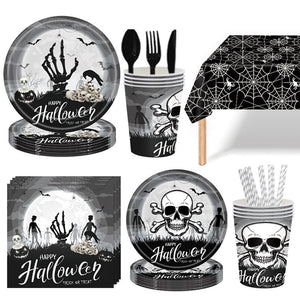 Halloween Disposable Tableware Kits Halloween Party Decorations Supplies 117pcs