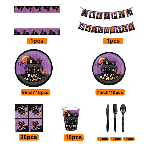 Halloween Party Disposable Tableware Kits Happy Halloween Party Decorations Supplies 82pcs