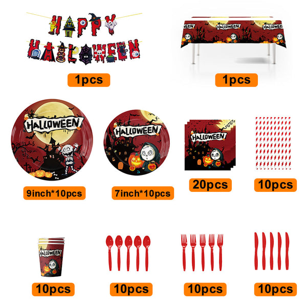 Halloween Party Disposable Tableware Tablecloth Kits Halloween Party Decorations Supplies 92pcs