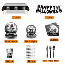 Halloween Skull Design Disposable Tableware Tablecloth Banner Kits Halloween Party Decorations Supplies 92pcs