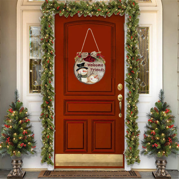 Christmas Welcome Sign for Front Door Wood Farmhouse Wreath Porch Decor Hanging Decoration Gifts