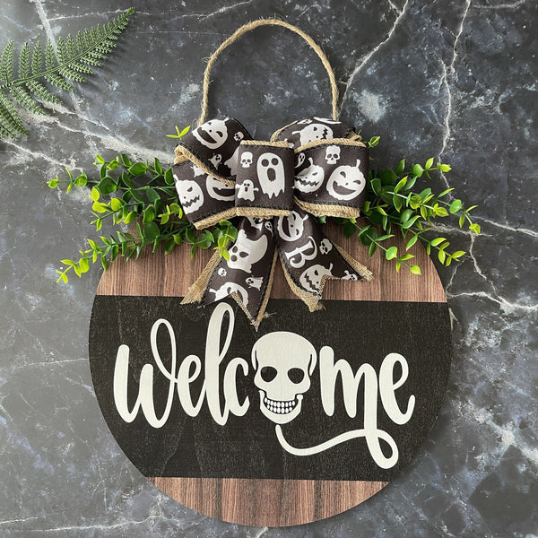 Halloween Welcome Sign for Front Door Wood Farmhouse Wreath Porch Decor Hanging Decoration Gifts