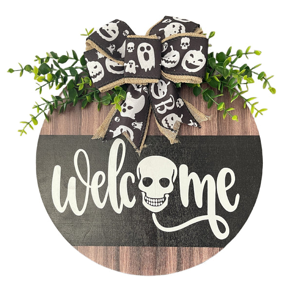 Halloween Welcome Sign for Front Door Wood Farmhouse Wreath Porch Decor Hanging Decoration Gifts