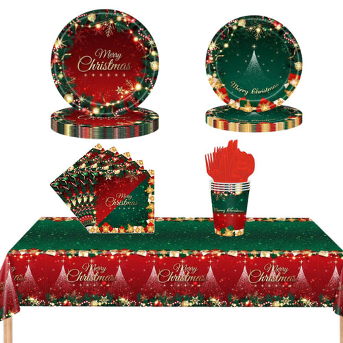 Christmas Disposable Tableware Set 117pcs Dinnerware Decor Christmas Party Supplies