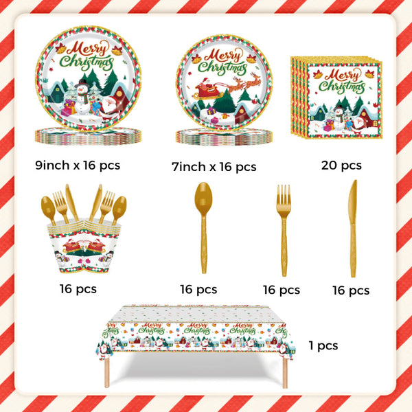 Christmas Disposable Dinnerware Set 117pcs Tableware Christmas Party Decorations Supplies - customphototapestry