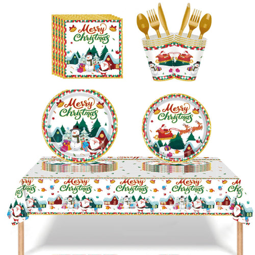 Christmas Disposable Dinnerware Set 117pcs Tableware Christmas Party Decorations Supplies