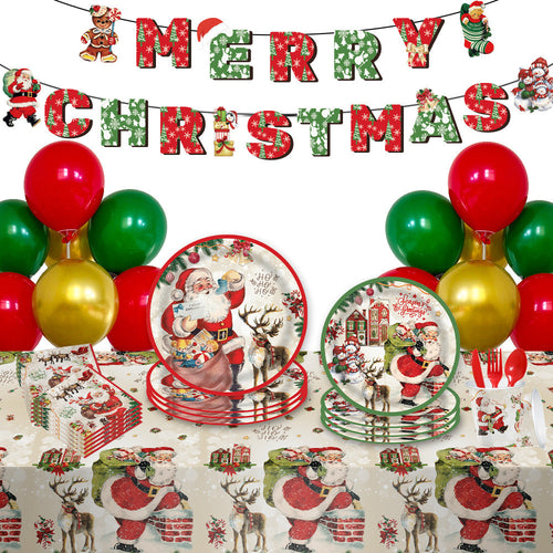 Christmas Disposable Tableware Set 114pcs Christmas Party Dinnerware Decorations Supplies