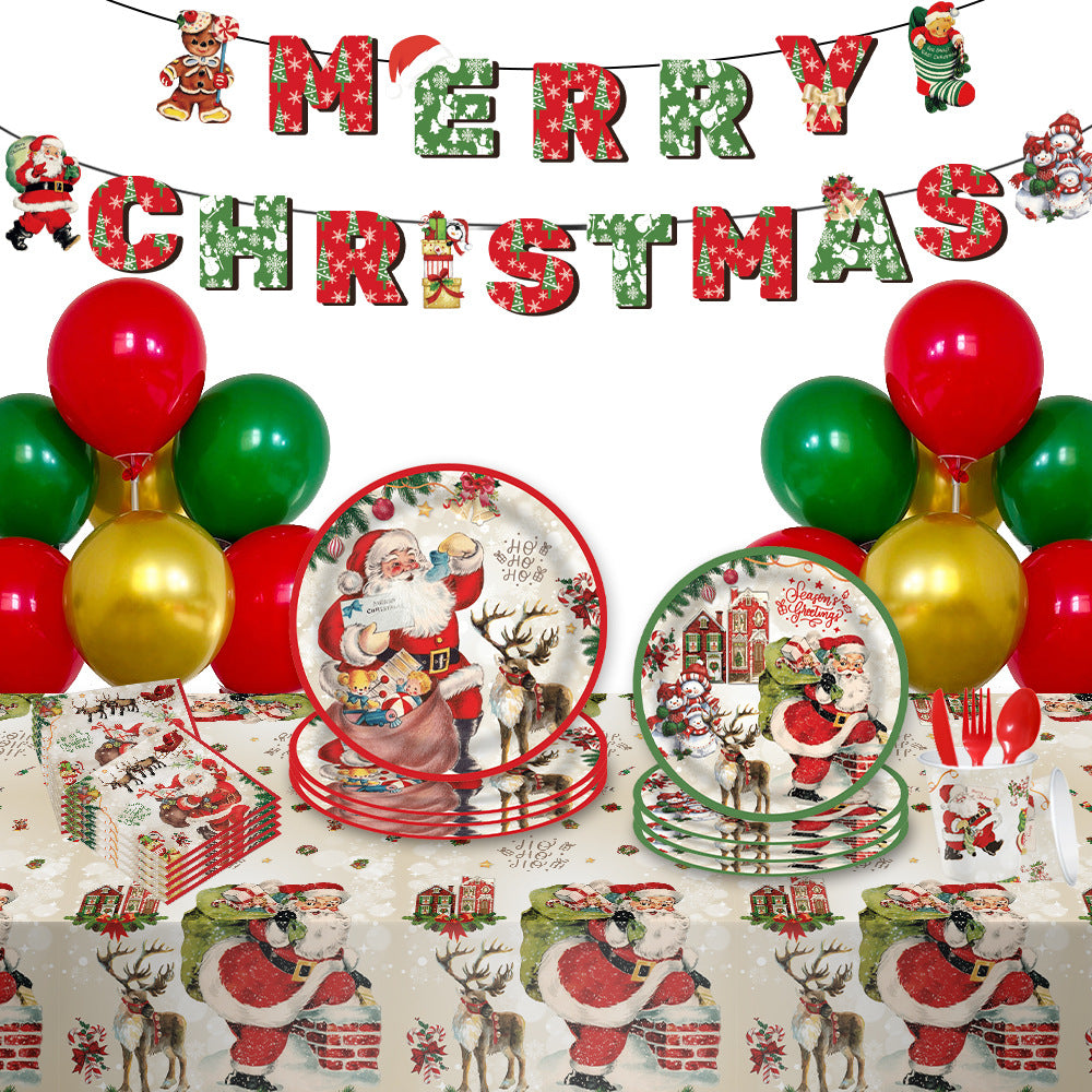 Christmas Disposable Tableware Set 114pcs Christmas Party Dinnerware Decorations Supplies - customphototapestry