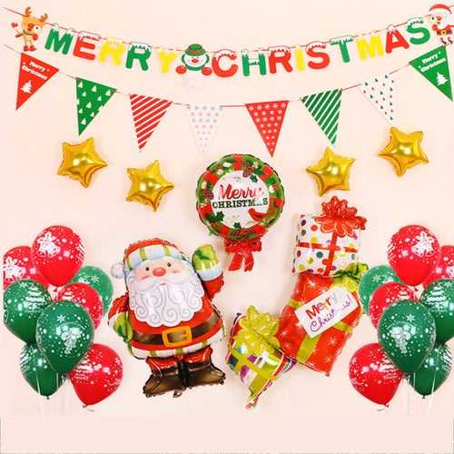 Christmas Balloons Set with Banner for Christmas Party Decorations Supplies